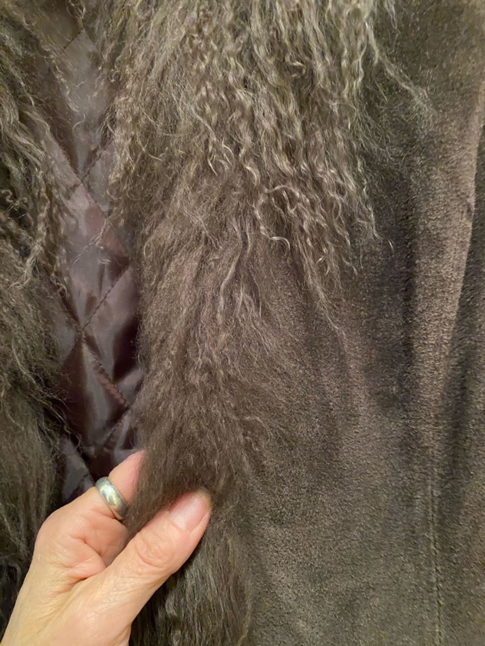 “if it were me”Chocolate Brown Real  FurTrim Suede Knit Sleeve Jacket - Picture 2 of 10